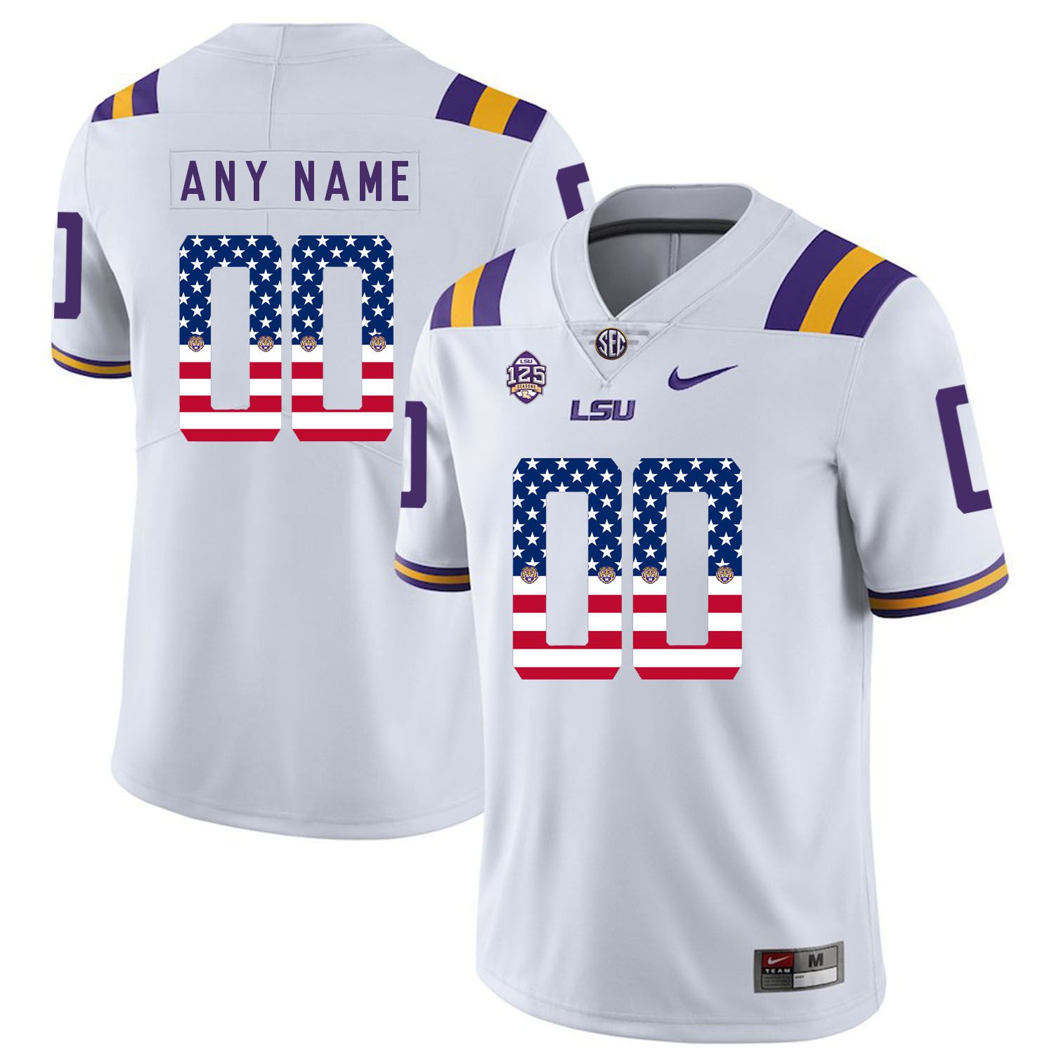 Men LSU Tigers #00 Any name White Flag Customized NCAA Jerseys